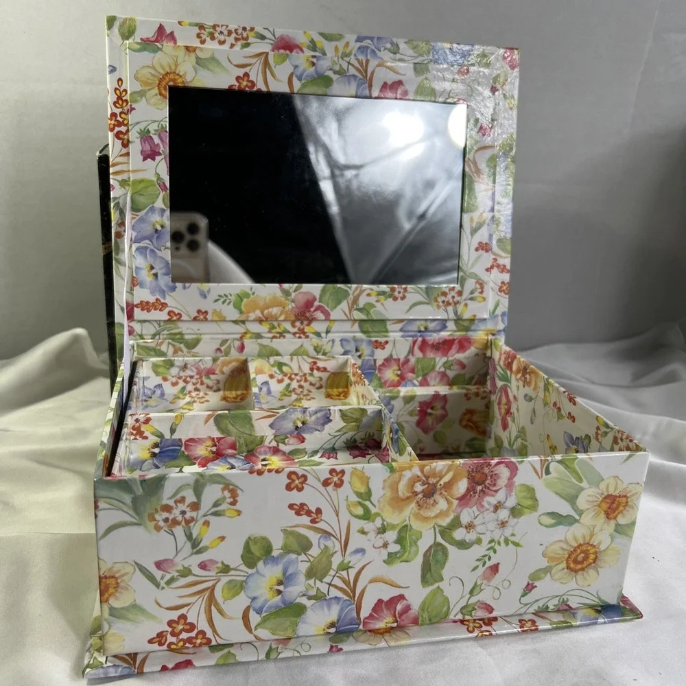 Vintage Kmart Ladies Fashion Jewelry Box Removable‎ Tray Floral Design White